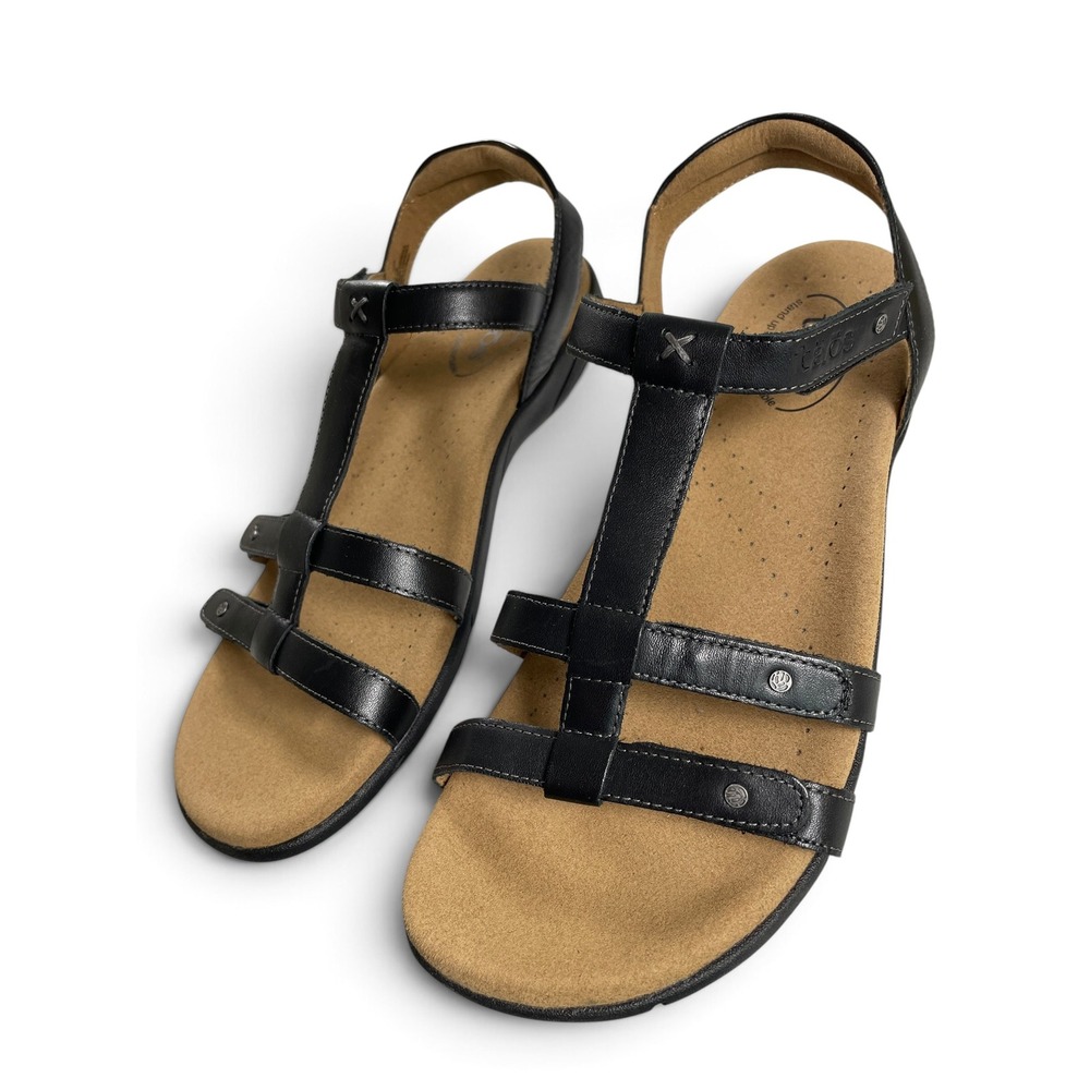 Taos Trophy 2 Black Leather Comfort Sandals Womens 9 NWOB Strappy Walking - Picture 2 of 16